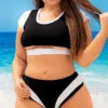Plus Size Maldives Sporty Two Piece Swimsuit 2 Plus Size Maldives Sporty Two Piece Swimsuit -Bikini Essence Sales Store ES 6620X Black White Front 2020DEC28021