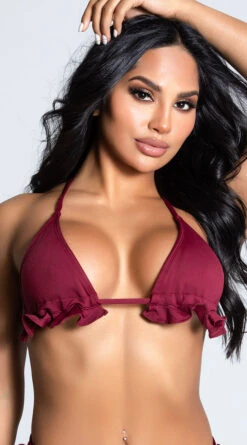 Yandy Riptide Ruffle Triangle Bikini Top -Bikini Essence Sales Store EY 4206T TOP RED 1 PS12172020