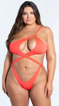 Plus Size Yandy Island Oasis One Piece Swimsuit -Bikini Essence Sales Store EY 4317X CORAL 2 YANDY PS02172022