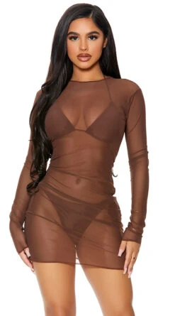 Forplay Sheer Clear Cover-Up Dress -Bikini Essence Sales Store FP 441424 chocolate alt3 lg 2021APR29176