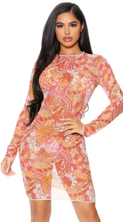 Forplay Sheer Clear Cover-Up Dress -Bikini Essence Sales Store FP 441424 raspberry alt3 lg 2021APR29176