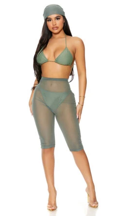 Forplay Take Cover Mesh Biker Shorts -Bikini Essence Sales Store FP 441426 sage alt3 lg 2021APR29176