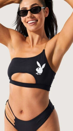 Playboy Peekaboo One Shoulder Bikini -Bikini Essence Sales Store PB EY4332 BLACK F 2 2022JUNE48744